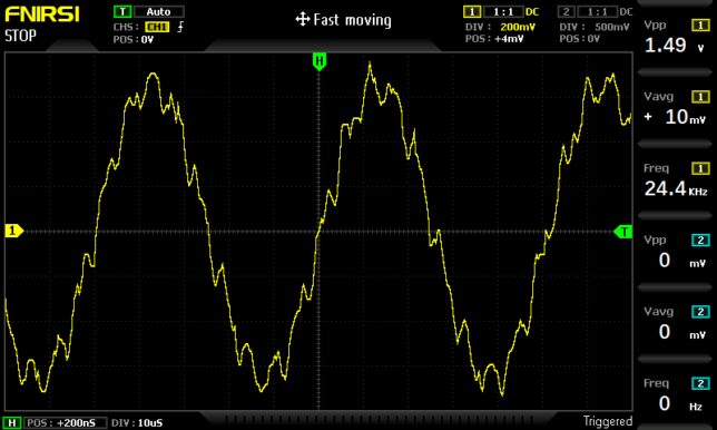 mp3デコーダー１，20kHz正弦波出力波形