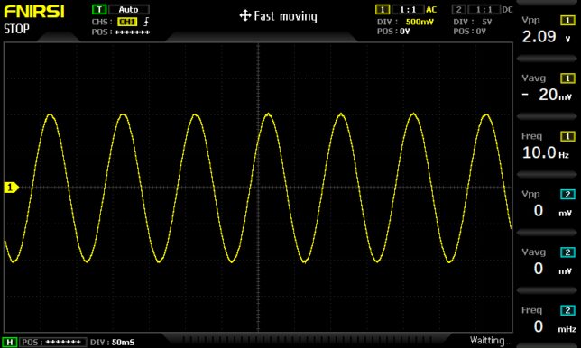 njm2073のノイズ対策結果確認。10Hz正弦波入力時の出力波形
