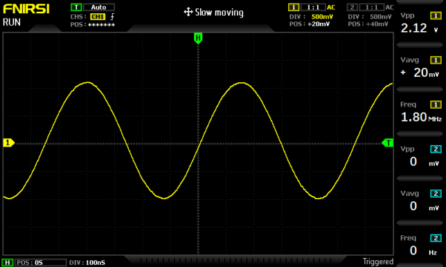 謎トランジスタアンプの周波数特性ー正弦波1.8MHz