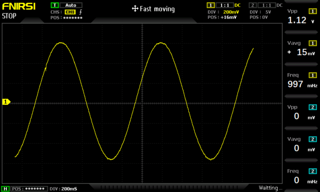 差動増幅ヘッドホンアンプ性能試験 - 正弦波1Hz